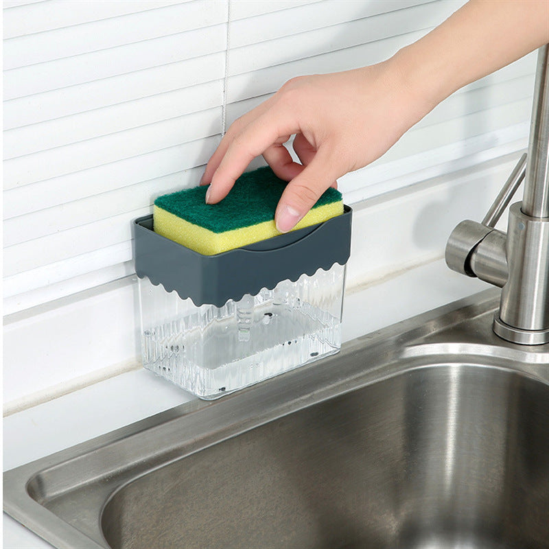 Automatic Dosing Soap Dispenser Sponge Caddy, 2-in-1 Push-Type