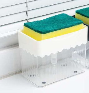 Automatic Dosing Soap Dispenser Sponge Caddy, 2-in-1 Push-Type