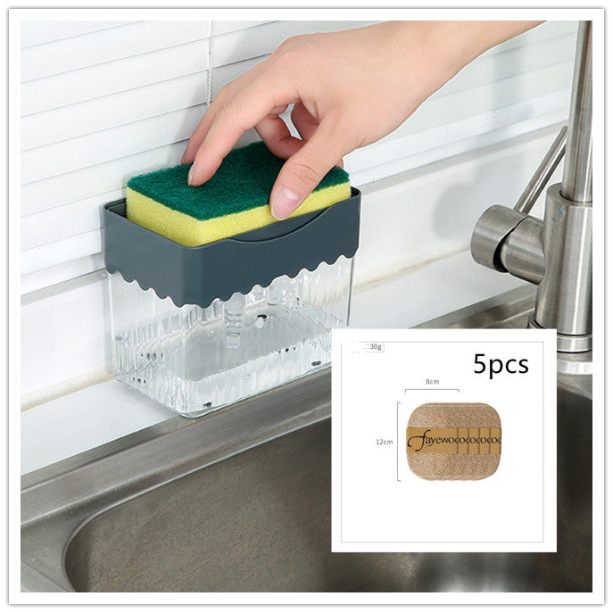 Automatic Dosing Soap Dispenser Sponge Caddy, 2-in-1 Push-Type