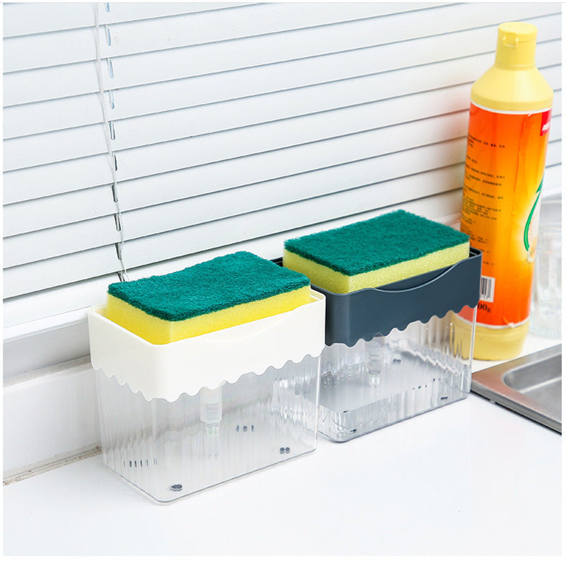 Automatic Dosing Soap Dispenser Sponge Caddy, 2-in-1 Push-Type