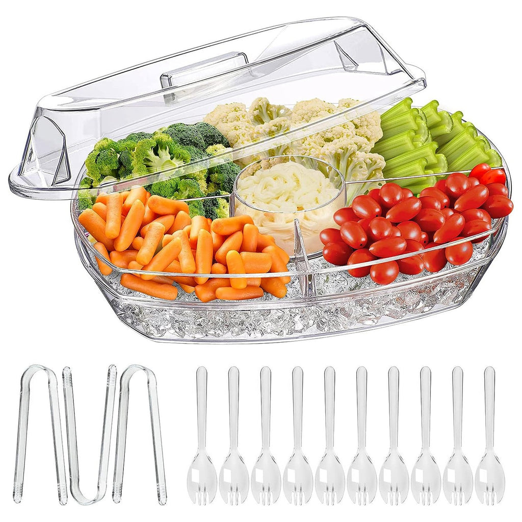 Chilled Fruit & Shrimp Serving Tray with Lid 4 Sections