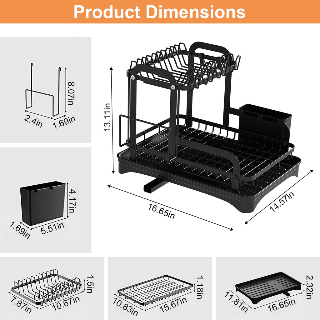 2-Tier Dish Drying Rack with Drainboard & Utensil Holder