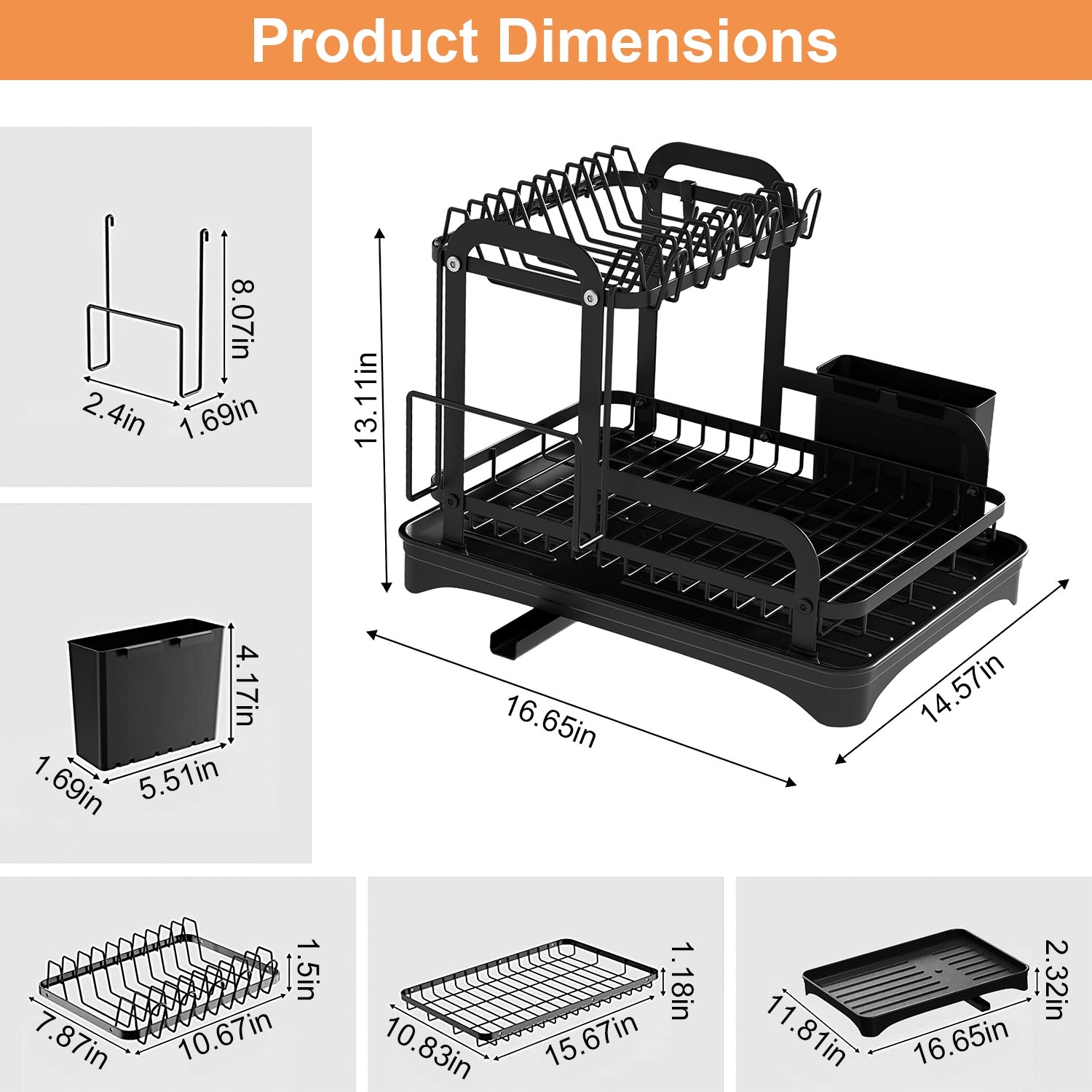 2-Tier Dish Drying Rack with Drainboard & Utensil Holder
