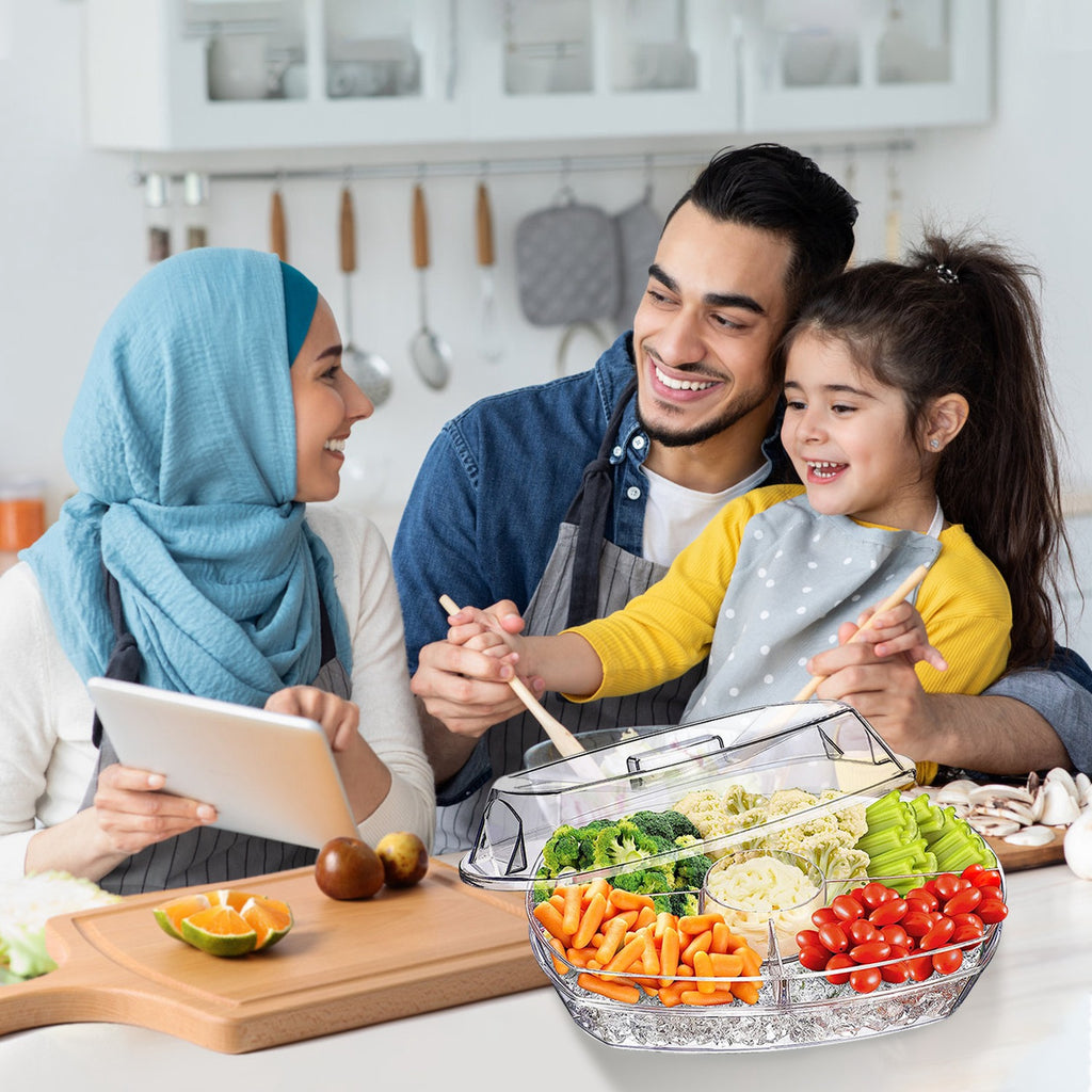 Chilled Fruit & Shrimp Serving Tray with Lid 4 Sections