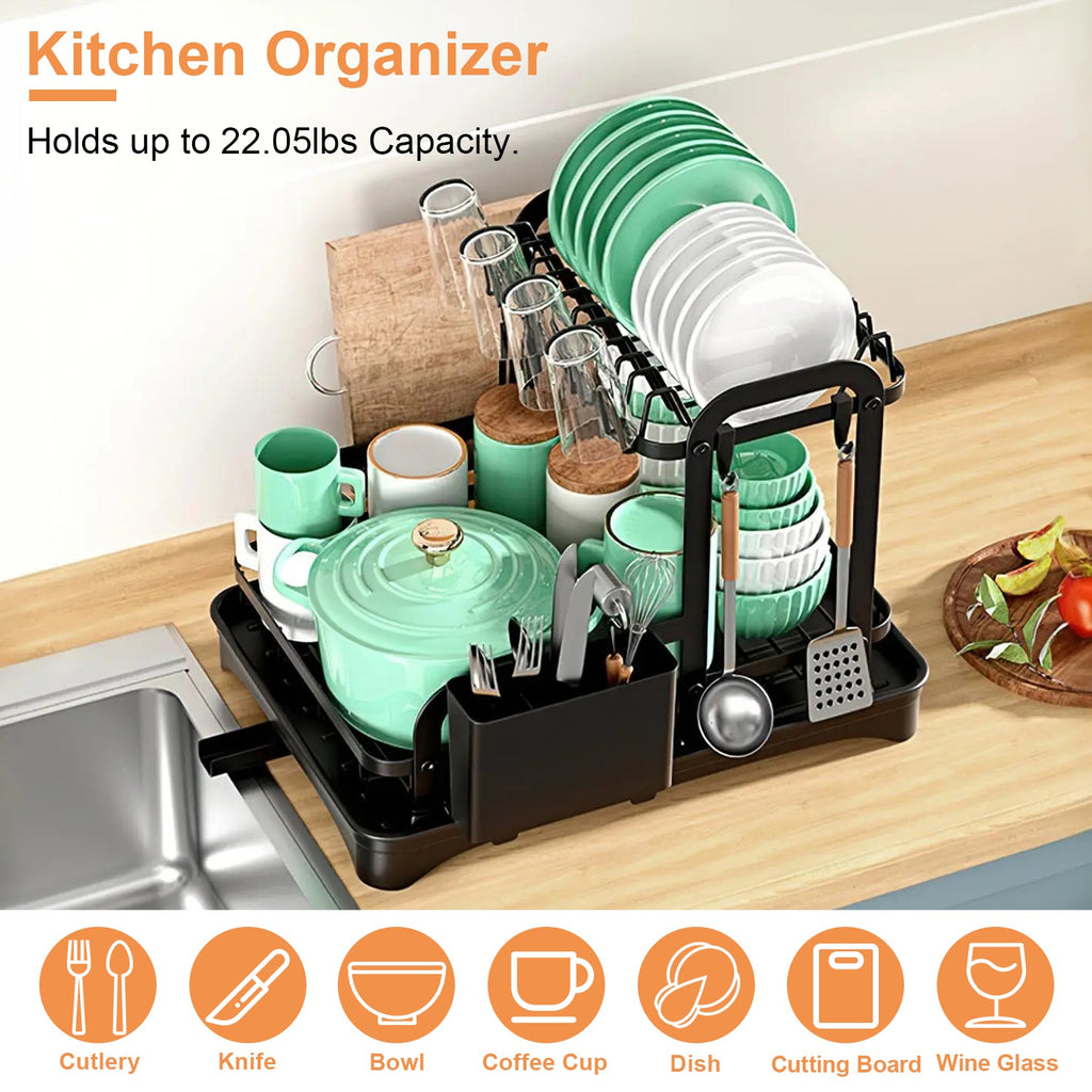 2-Tier Dish Drying Rack with Drainboard & Utensil Holder