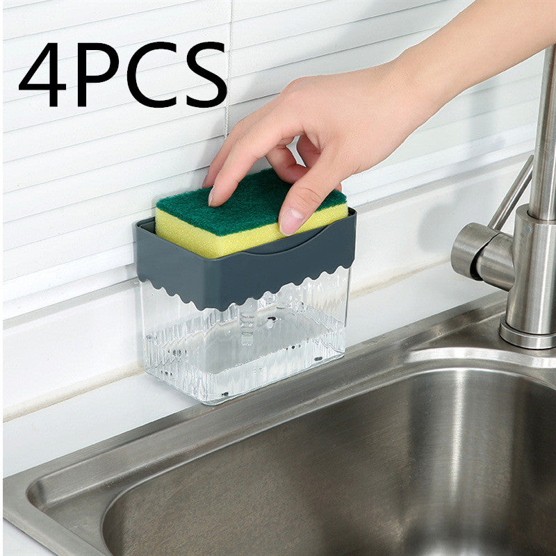 Automatic Dosing Soap Dispenser Sponge Caddy, 2-in-1 Push-Type