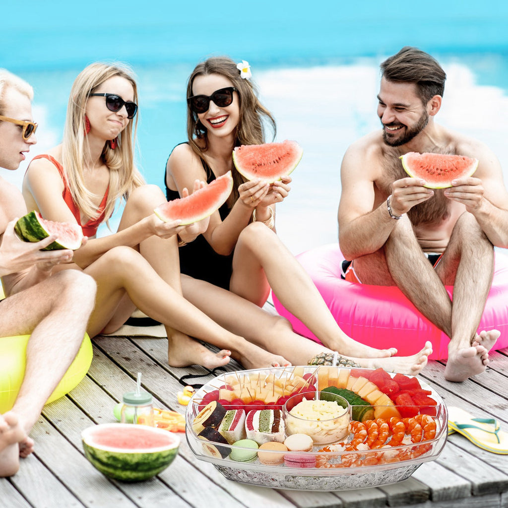 Chilled Fruit & Shrimp Serving Tray with Lid 4 Sections