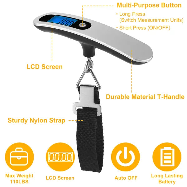 Portable Digital Luggage Scale 50kg 10g LCD Hanging For Household