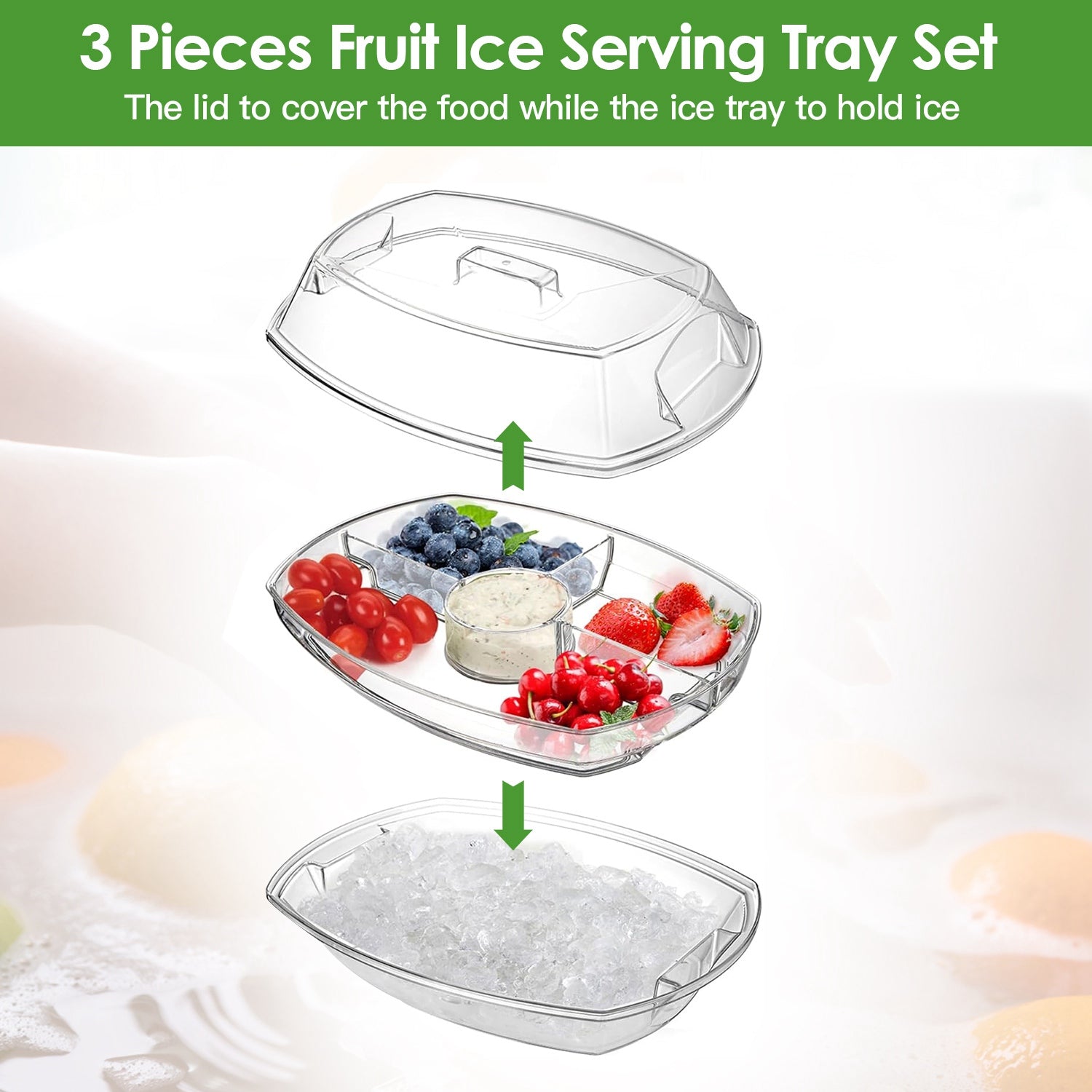 Chilled Fruit & Shrimp Serving Tray with Lid 4 Sections