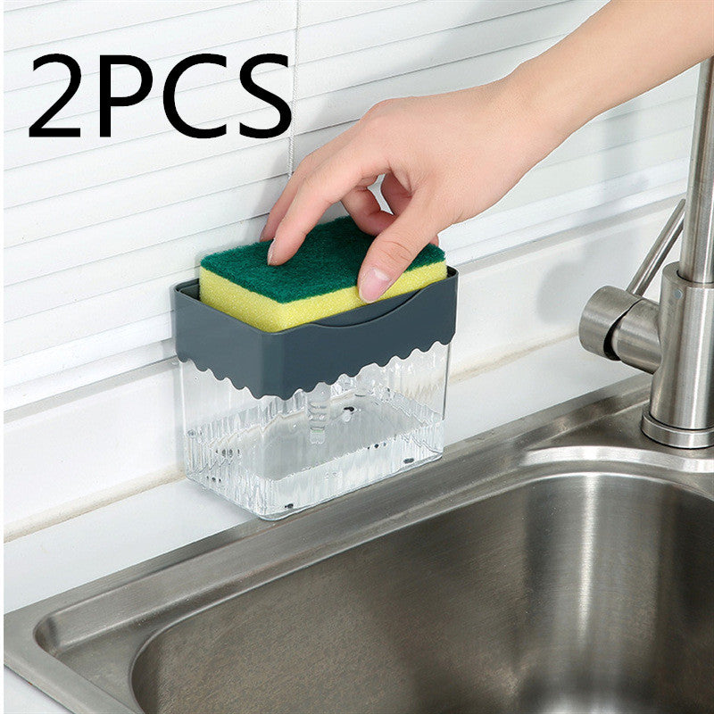 Automatic Dosing Soap Dispenser Sponge Caddy, 2-in-1 Push-Type